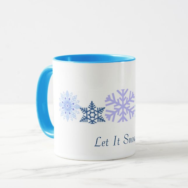 Caneca Deixe Nevar | Flocos de Neve Azuis (Frente Esquerda)