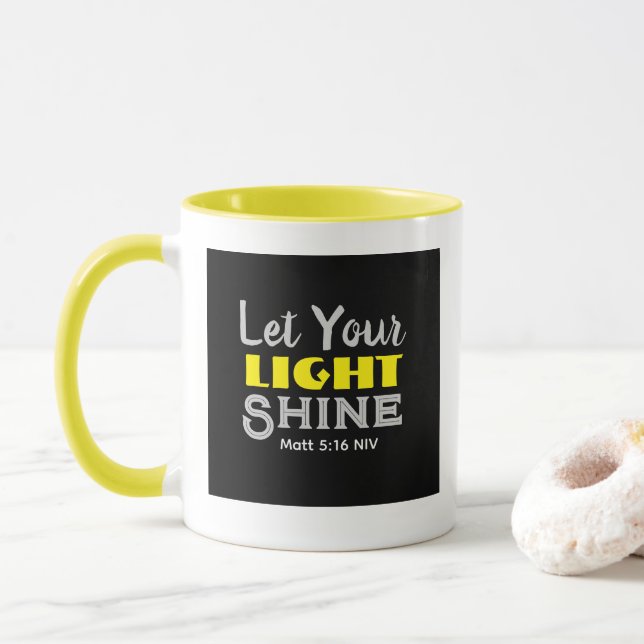 Caneca Deixe Sua Luz Brilhar Versículo Bíblico Amarelo Pr (Com Donut)
