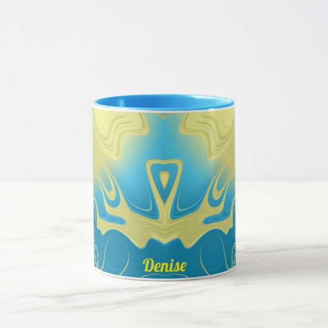 Caneca DENISE ~ Zany 3D Fractal ~ Amarelo Azul 3D (Centro)