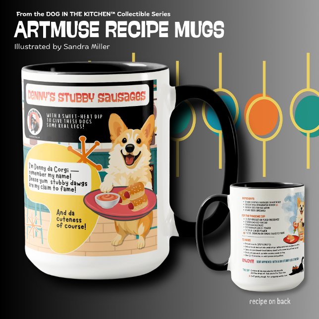 Caneca DENNY'S STUBBY SAUSAGES Corgi Art Muse Recipe  (Criador carregado)