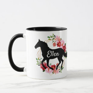 Caneca Denominação Personalizada Equestre Cavalo Floral