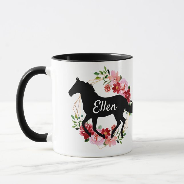 Caneca Denominação Personalizada Equestre Cavalo Floral (Esquerda)
