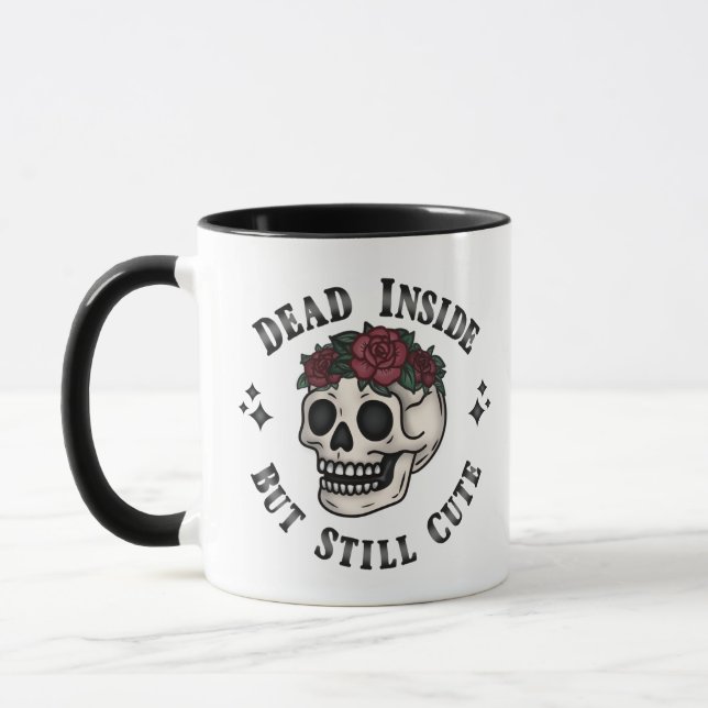 Caneca Dentro morto, Mas Gótico Floral Crânio Ainda Bonit (Esquerda)