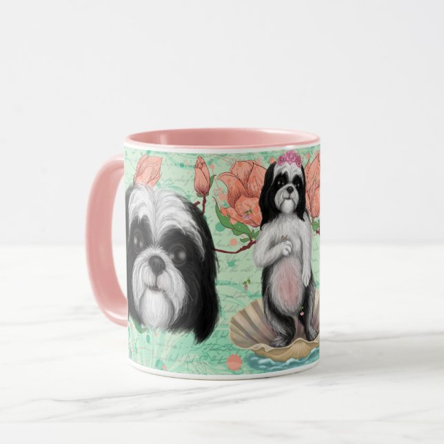 Caneca Derpy Shih Tzu, preto e branco (Frente Esquerda)