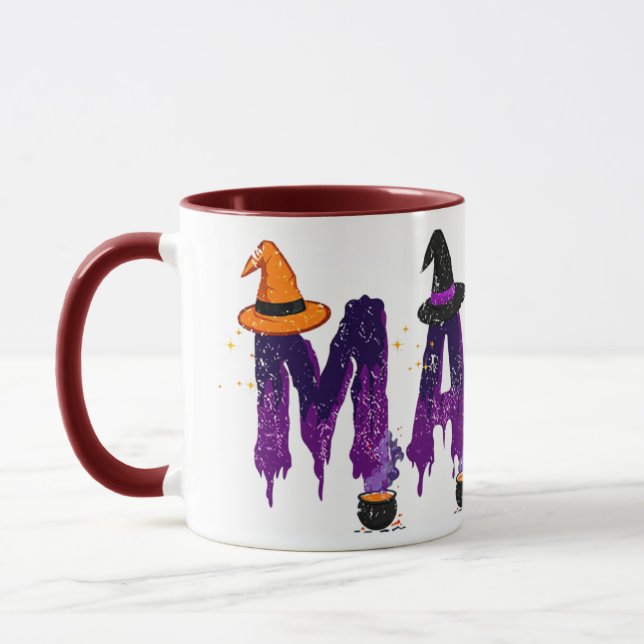 Caneca Derrame de Chapéu e Potes de Bruxas Roxo e Mama Ne (Esquerda)