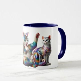 Caneca Des chats magnifiques dont un faisant sa toilette.