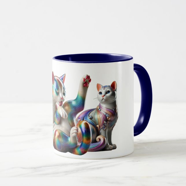 Caneca Des chats magnifiques dont un faisant sa toilette. (Frente Esquerda)