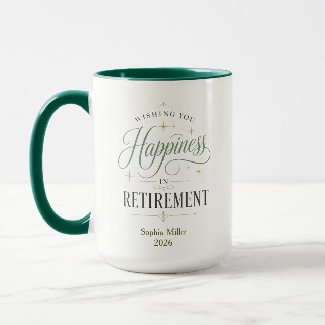 Caneca Desejando Felicidade Na Aposentadoria Personalizad (Esquerda)