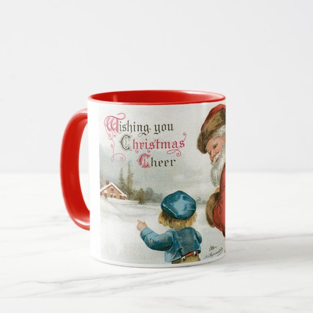 Caneca Desejando Feliz Natal por Ellen Clapsaddle (Frente Esquerda)