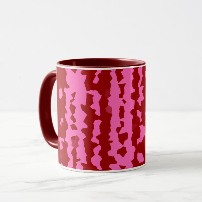 Caneca Desenho Abstrato Irregular Rosa Bege Vermelho (Frente Esquerda)