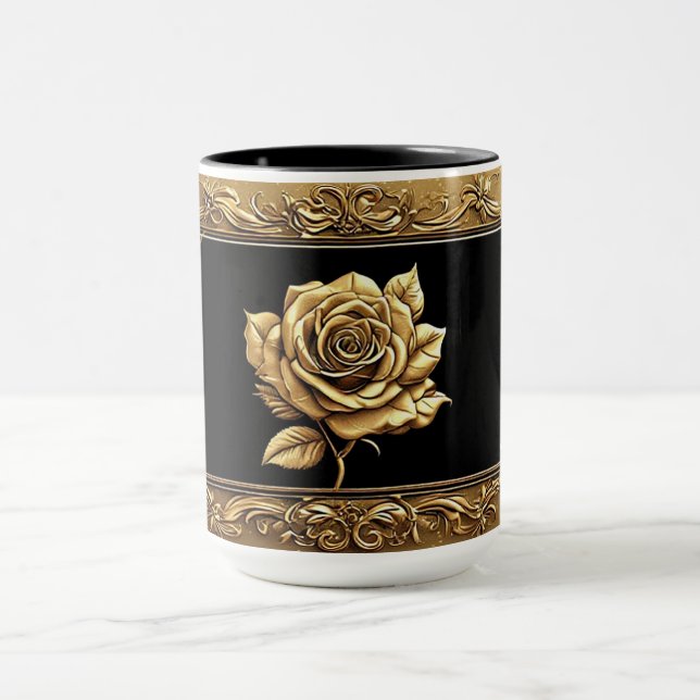 Caneca Desenho Artístico de Rosa Dourada com Detalhes Orn (Centro)