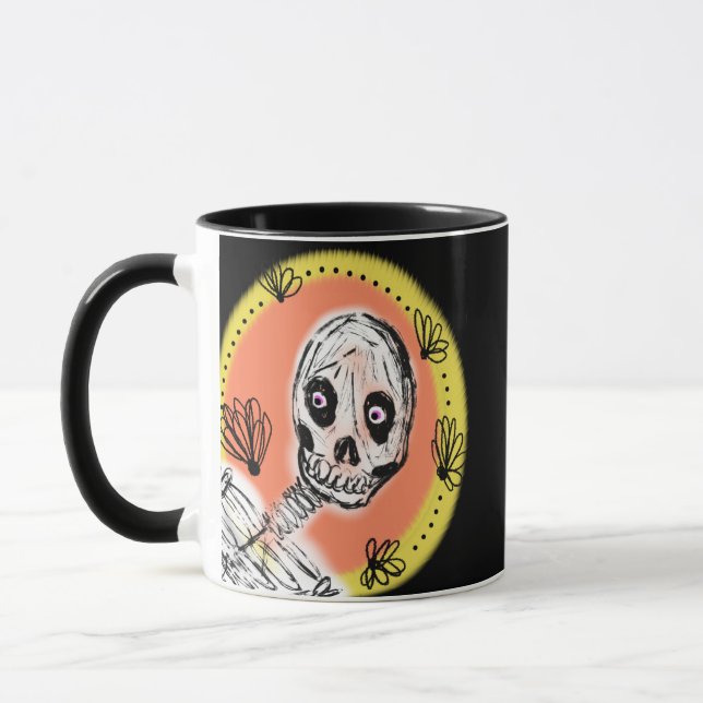 Caneca Desenho Assustador de Esqueleto de Halloween (Esquerda)