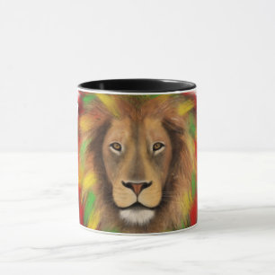 Caneca Desenho da cabeça de leão Rasta vermelho amarelo v
