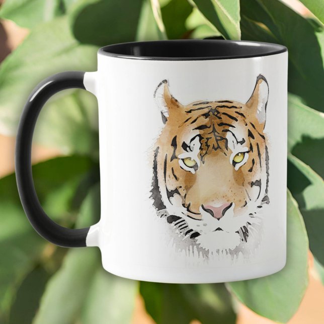 Caneca Desenho de Aquarela da Cabeça de Tigre (Criador carregado)