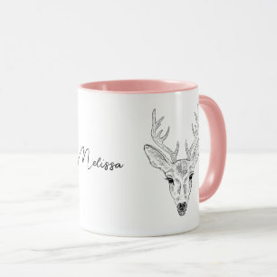 Caneca Desenho De Arte Da Linha Da Cabeça De Deer Minimal