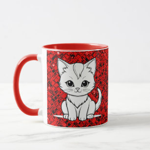 Caneca Desenho de Arte de Linha de Gatinho de Gato Estili