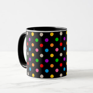 Caneca Desenho de bolinhas coloridas arco-íris preto