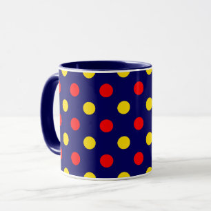 Caneca Desenho de bolinhas vermelhas e amarelas em azul-m