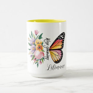 Caneca Desenho de Borboleta Floral 