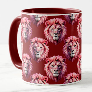 Caneca Desenho de cabeça de leão rosa vinho 