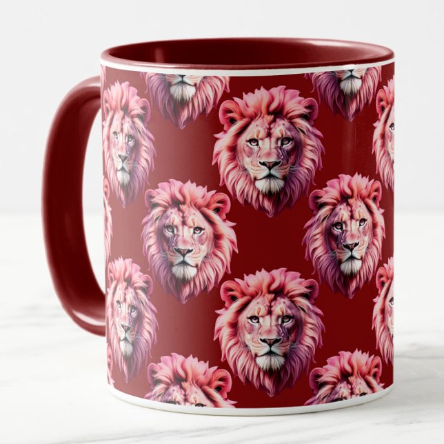 Caneca Desenho de cabeça de leão rosa vinho  (Criador carregado)