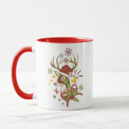 Caneca Desenho de Cervo Colorido de Natal Colorido