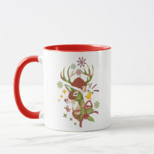 Caneca Desenho de Cervo Colorido de Natal Colorido