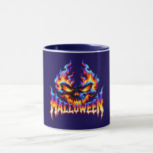 Caneca Desenho de Chama de Halloween de Crânio Ardente