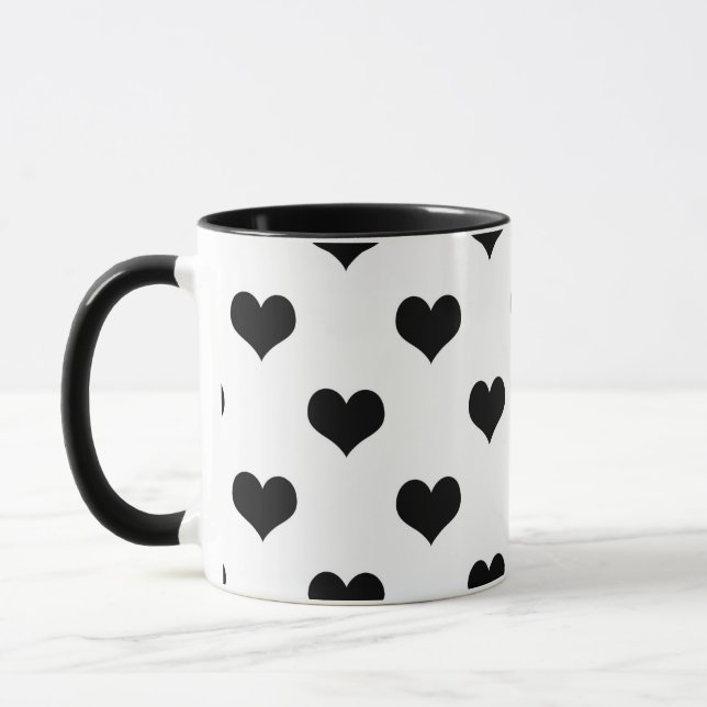 Caneca Desenho de Corações Lindos Preto no Branco (Esquerda)