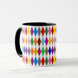 Caneca Desenho de Diamantes Harlequim Colorido Branco