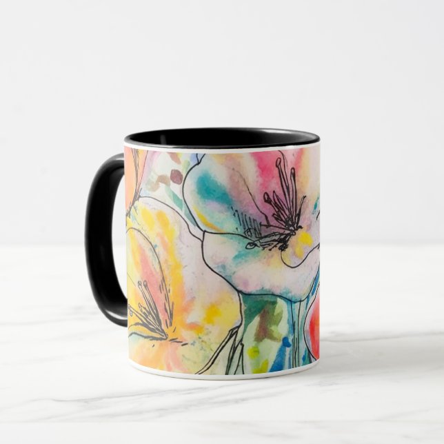 Caneca Desenho de flor pastel (Frente Esquerda)