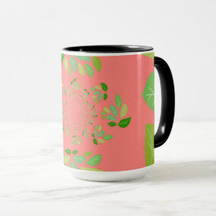 Caneca Desenho de Folha e Coral Verde