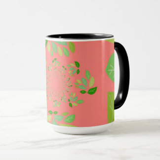 Caneca Desenho de Folha e Coral Verde