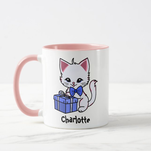 Caneca Desenho de gatinho fofo com presente (Esquerda)