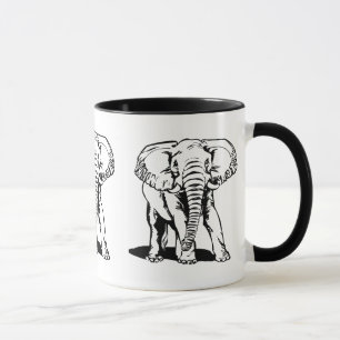 Caneca Desenho de Linha de Elefante Preto-Cinto