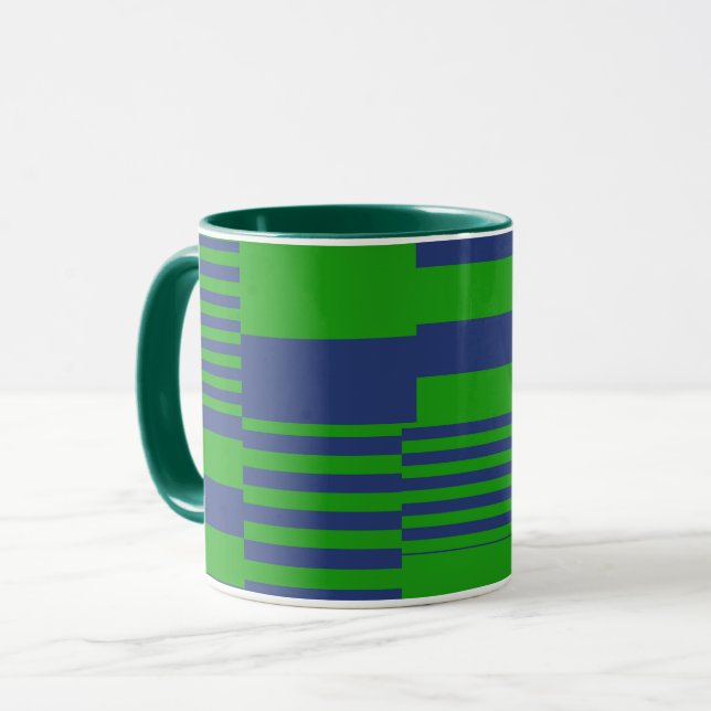 Caneca Desenho de Listras Xadrez Azul Verde (Frente Esquerda)