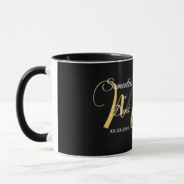 Caneca Desenho de Monograma de Casamento com Nomes e Data