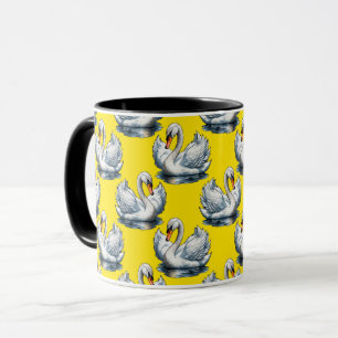 Caneca Desenho de padrão de aves cisnes em amarelo