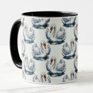 Caneca Desenho de padrão de aves cisnes em branco 