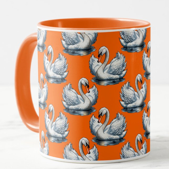 Caneca Desenho de padrão de aves cisnes em laranja (Criador carregado)