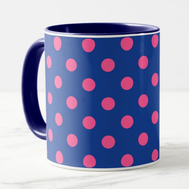 Caneca Desenho de padrão de bolinhas rosa em azul (Criador carregado)