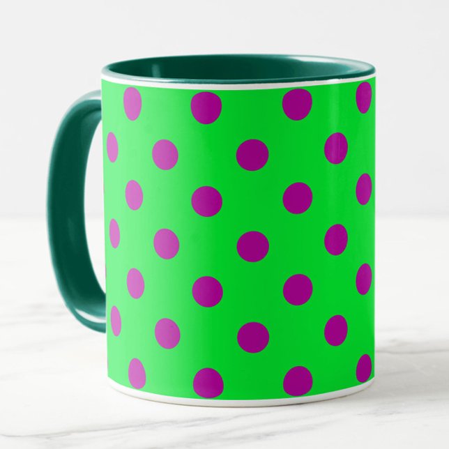 Caneca Desenho de padrão de bolinhas roxas em verde  (Criador carregado)