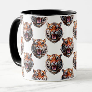 Caneca Desenho de padrão de cabeça de tigre - Branco