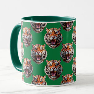 Caneca Desenho de padrão de cabeça de tigre verde