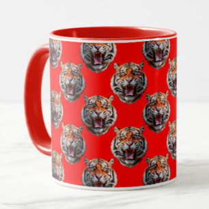 Caneca Desenho de padrão de cabeça de tigre vermelho