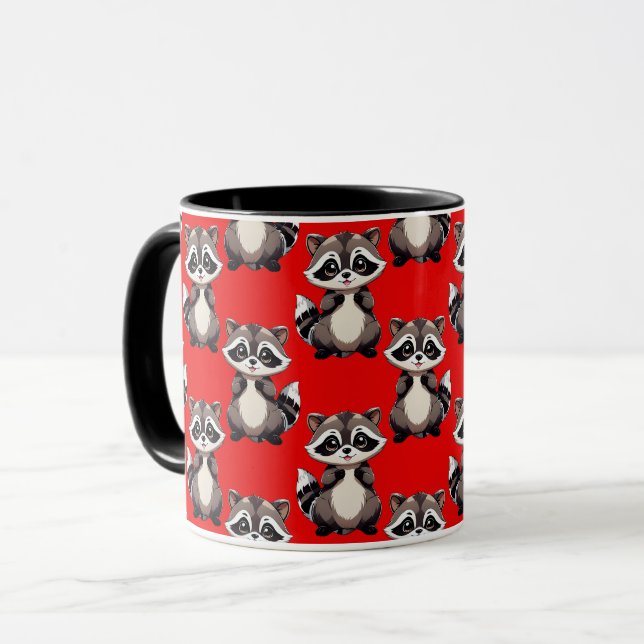 Caneca Desenho de Padrão de Guaxinim Vermelho  (Frente Esquerda)