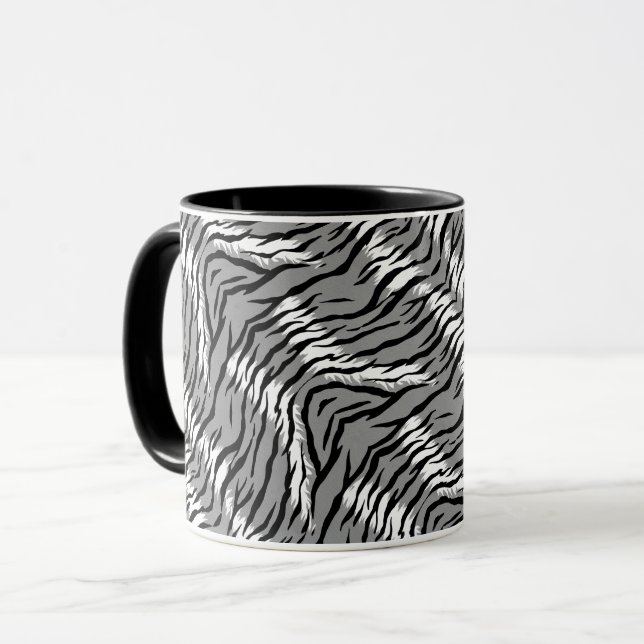 Caneca Desenho de padrão de pele de tigre cinza cinza (Frente Esquerda)