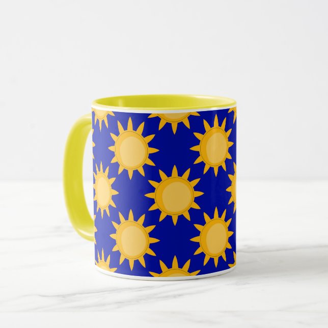 Caneca Desenho de padrão de sol brilho no azul (Frente Esquerda)