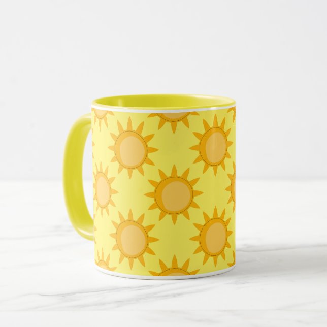 Caneca Desenho de padrão de sol radiante em amarelo (Frente Esquerda)