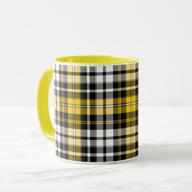 Caneca Desenho de padrão xadrez escocês em xadrez amarelo (Frente Esquerda)